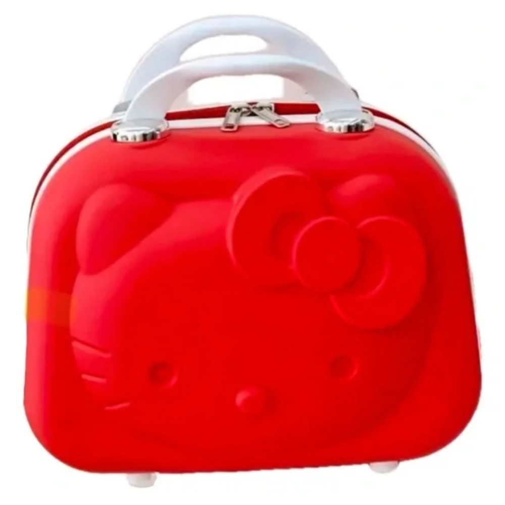 Red Hello Kitty Train Case Carry-On Cosmetic Toiletry Bag with Suitcase Strap